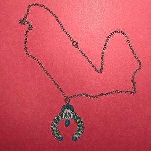 Vintage Faux Turquoise Squash Blossom Necklace Costume Jewelry.
